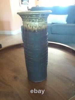 Signed Clark Ohr Studio Pottery Brown Cylindrical Vase 14 Tall x 4 1/2 Wide