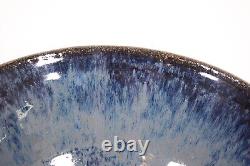 Signed JK06 Art Studio Stoneware Pottery 9 Bowl Blue Glaze Rustic Vtg Mod Farm