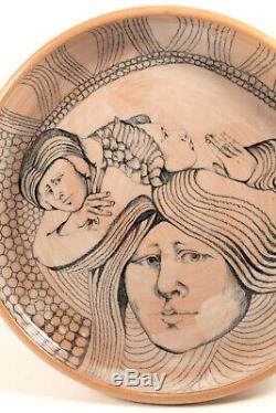Signed Mary Lou Higgins American Studio Art Pottery VNTG Plate Hand Painted 1976