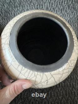 Signed Original Vintage Art Studio Pottery Urn Vase Crackle Raku Glaze (H4)