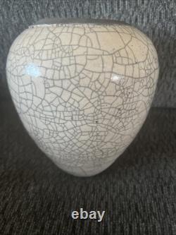 Signed Original Vintage Art Studio Pottery Urn Vase Crackle Raku Glaze (H4)