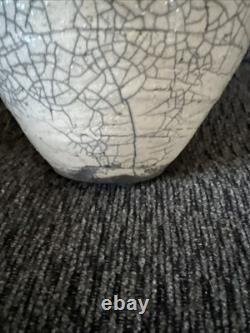 Signed Original Vintage Art Studio Pottery Urn Vase Crackle Raku Glaze (H4)