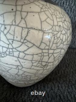Signed Original Vintage Art Studio Pottery Urn Vase Crackle Raku Glaze (H4)