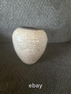 Signed Original Vintage Art Studio Pottery Urn Vase Crackle Raku Glaze (H4)