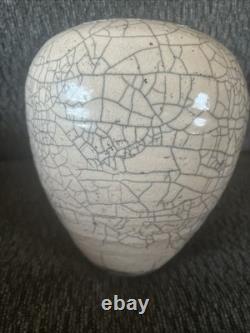 Signed Original Vintage Art Studio Pottery Urn Vase Crackle Raku Glaze (H4)