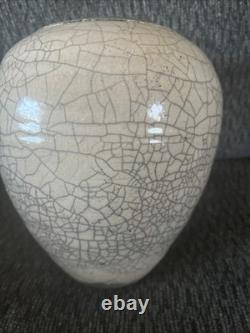 Signed Original Vintage Art Studio Pottery Urn Vase Crackle Raku Glaze (H4)