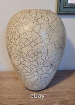 Signed Original Vintage Marc Ward Art Studio Pottery Urn Vase Crackle Rake Glaze