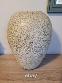 Signed Original Vintage Marc Ward Art Studio Pottery Urn Vase Crackle Rake Glaze