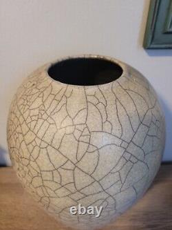 Signed Original Vintage Marc Ward Art Studio Pottery Urn Vase Crackle Rake Glaze