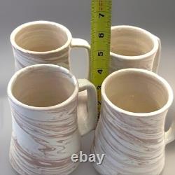 Signed Studio Art Pottery Mugs Ceramic Hand Thrown Boho Swirl Tall Set 4 Vintage