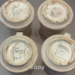 Signed Studio Art Pottery Mugs Ceramic Hand Thrown Boho Swirl Tall Set 4 Vintage