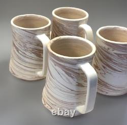 Signed Studio Art Pottery Mugs Ceramic Hand Thrown Boho Swirl Tall Set 4 Vintage