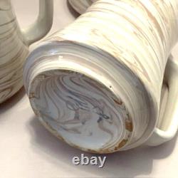 Signed Studio Art Pottery Mugs Ceramic Hand Thrown Boho Swirl Tall Set 4 Vintage
