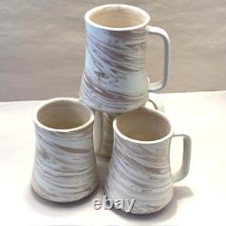 Signed Studio Art Pottery Mugs Ceramic Hand Thrown Boho Swirl Tall Set 4 Vintage