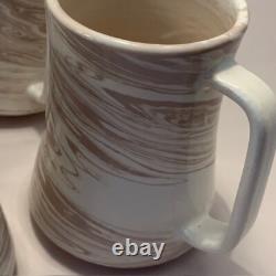 Signed Studio Art Pottery Mugs Ceramic Hand Thrown Boho Swirl Tall Set 4 Vintage