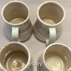 Signed Studio Art Pottery Mugs Ceramic Hand Thrown Boho Swirl Tall Set 4 Vintage