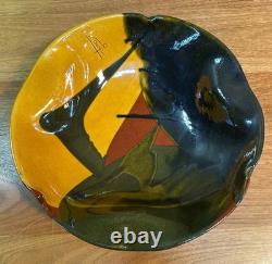 Signed Studio Pottery Bowl Abstract Glaze Art Pottery Rustic Earth Tones