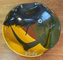 Signed Studio Pottery Bowl Abstract Glaze Art Pottery Rustic Earth Tones