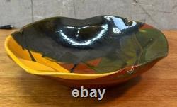 Signed Studio Pottery Bowl Abstract Glaze Art Pottery Rustic Earth Tones