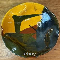 Signed Studio Pottery Bowl Abstract Glaze Art Pottery Rustic Earth Tones