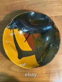 Signed Studio Pottery Bowl Abstract Glaze Art Pottery Rustic Earth Tones