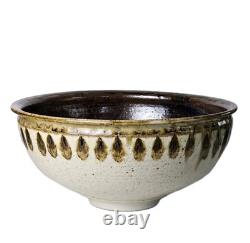 Signed Studio Pottery Farmhouse Speckled Rustic Brown Drip Glaze Bowl Set of 9