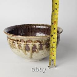 Signed Studio Pottery Farmhouse Speckled Rustic Brown Drip Glaze Bowl Set of 9