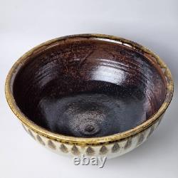 Signed Studio Pottery Farmhouse Speckled Rustic Brown Drip Glaze Bowl Set of 9
