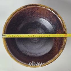 Signed Studio Pottery Farmhouse Speckled Rustic Brown Drip Glaze Bowl Set of 9
