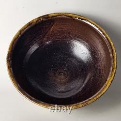 Signed Studio Pottery Farmhouse Speckled Rustic Brown Drip Glaze Bowl Set of 9