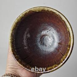 Signed Studio Pottery Farmhouse Speckled Rustic Brown Drip Glaze Bowl Set of 9