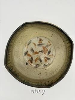 Signed Studio Pottery Wood Fired Stoneware Bowl 8 Ash Glaze Faceted Rim Mingei