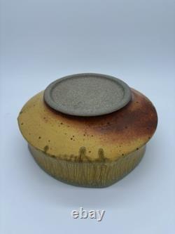 Signed Studio Pottery Wood Fired Stoneware Bowl 8 Ash Glaze Faceted Rim Mingei
