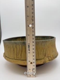 Signed Studio Pottery Wood Fired Stoneware Bowl 8 Ash Glaze Faceted Rim Mingei