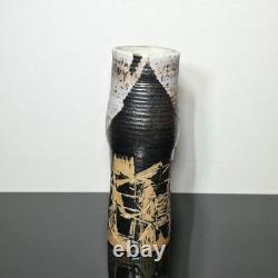Signed TK Studio Art Pottery Sgraffito Abstract MCM Stoneware Vase