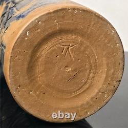 Signed TK Studio Art Pottery Sgraffito Abstract MCM Stoneware Vase