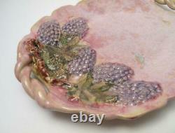 Signed Una Deerbon Australian Studio Pottery Applied Grapes Tray Bowl Vintage