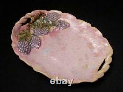 Signed Una Deerbon Australian Studio Pottery Applied Grapes Tray Bowl Vintage