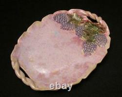 Signed Una Deerbon Australian Studio Pottery Applied Grapes Tray Bowl Vintage