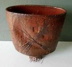 Signed Vintage Ikebana Modernist Japanese Studio Art Pottery Stoneware Vase