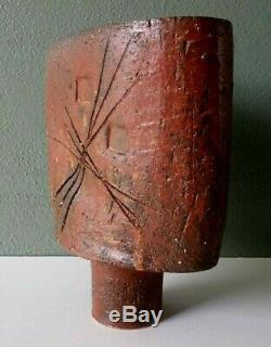 Signed Vintage Ikebana Modernist Japanese Studio Art Pottery Stoneware Vase