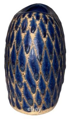 Signed Vintage Studio Art Pottery Blue Glazed Modernist Vase