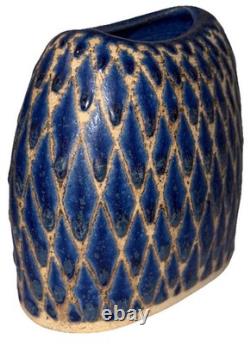 Signed Vintage Studio Art Pottery Blue Glazed Modernist Vase