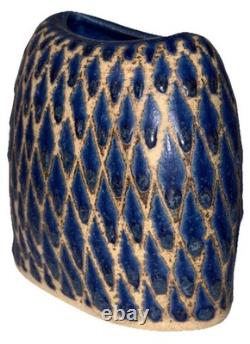 Signed Vintage Studio Art Pottery Blue Glazed Modernist Vase