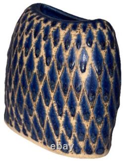 Signed Vintage Studio Art Pottery Blue Glazed Modernist Vase
