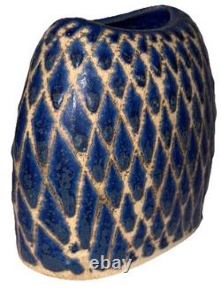 Signed Vintage Studio Art Pottery Blue Glazed Modernist Vase