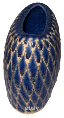 Signed Vintage Studio Art Pottery Blue Glazed Modernist Vase