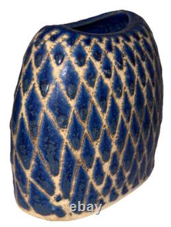 Signed Vintage Studio Art Pottery Blue Glazed Modernist Vase