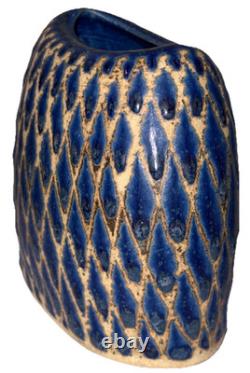Signed Vintage Studio Art Pottery Blue Glazed Modernist Vase