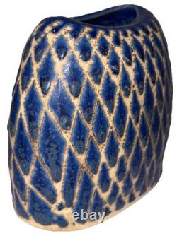 Signed Vintage Studio Art Pottery Blue Glazed Modernist Vase